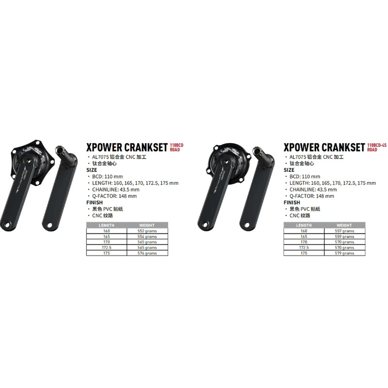Xcadey Xpower 超輕盤爪式功率計曲柄組110BCD-4S