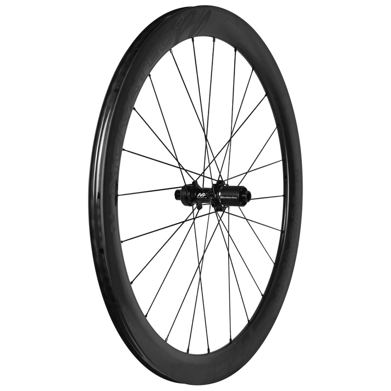 Novatec R5 Pro+ Gen 5 rear wheel, side view (Shimano HG freehub version)